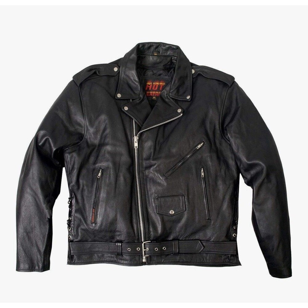 Hot Leathers Black Classic Motorcycle Jacket with Zip Out Lining - Size 40